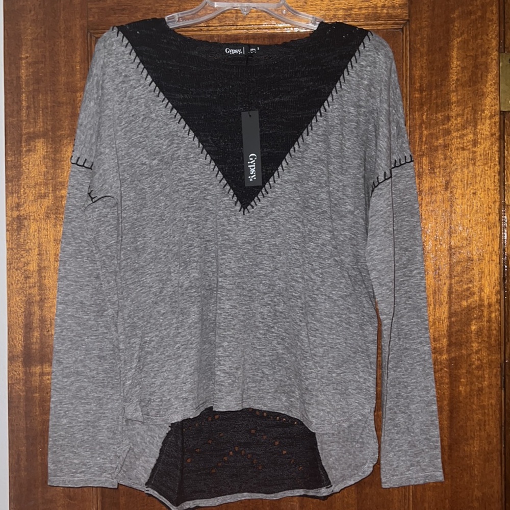 NEW GYPSY 05 Long Sleeve top with crochet v-neck insert in front & back detail - Picture 5 of 8